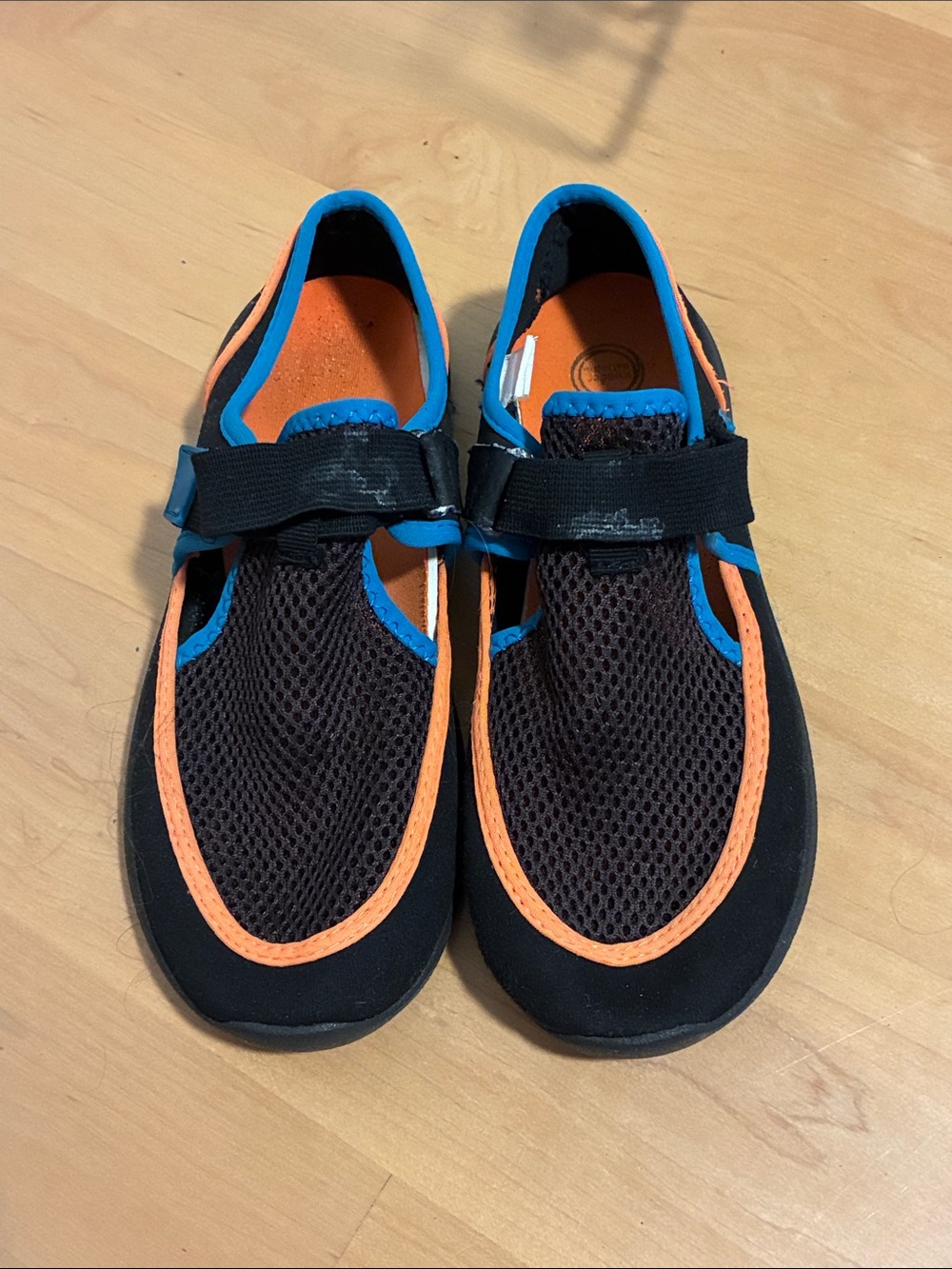 wonder nation Black Mesh Kids Water Shoes with Orange Trim and Blue Lining